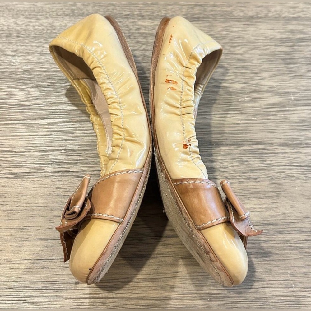 Prada Women's Yellow and Brown Flats with Bow- size 39.5 - Picture 3 of 10